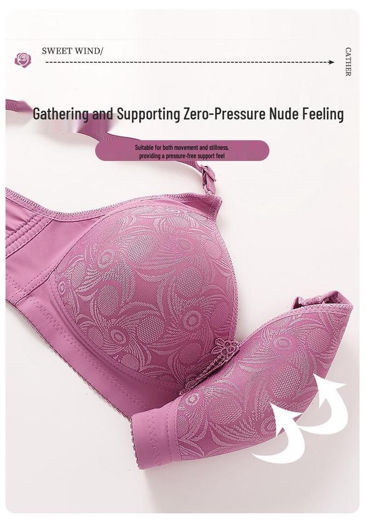 CrossD Plus Size Jacquard Wire-Free Mother's Bra - Elegant Back Support, Sizes 46-52
