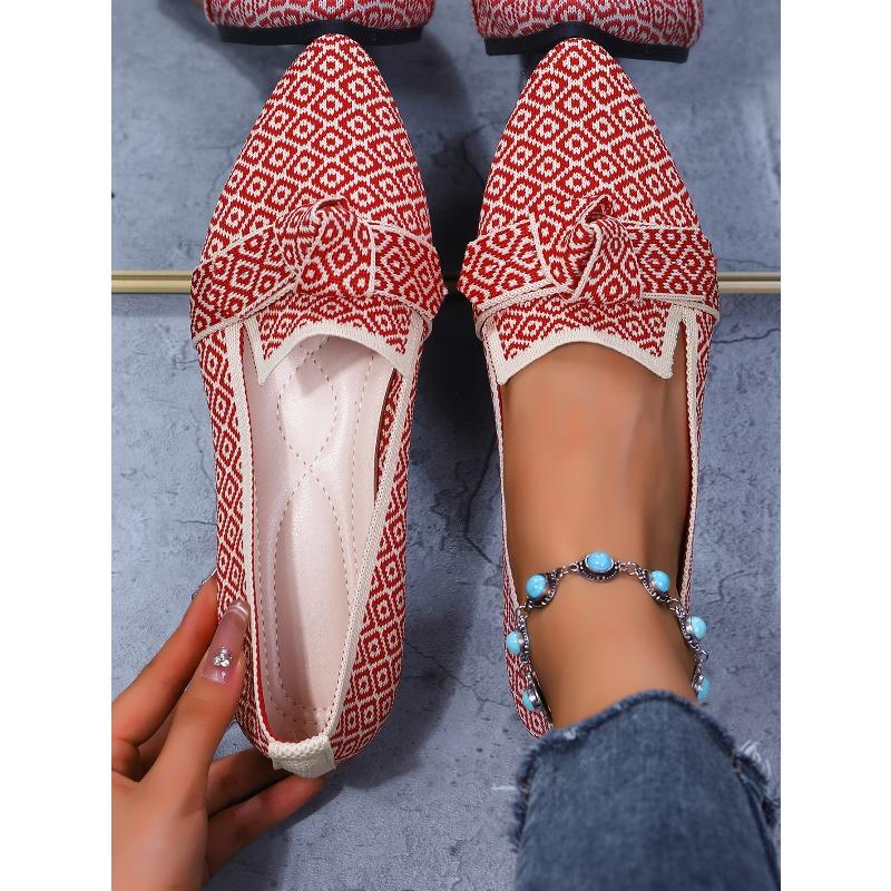 Women's Pointed Toe Flying Woven Loafers, Bow Decor Slim Fit Flat Shoes, Casual Slip On Daily Ladies Single Shoes