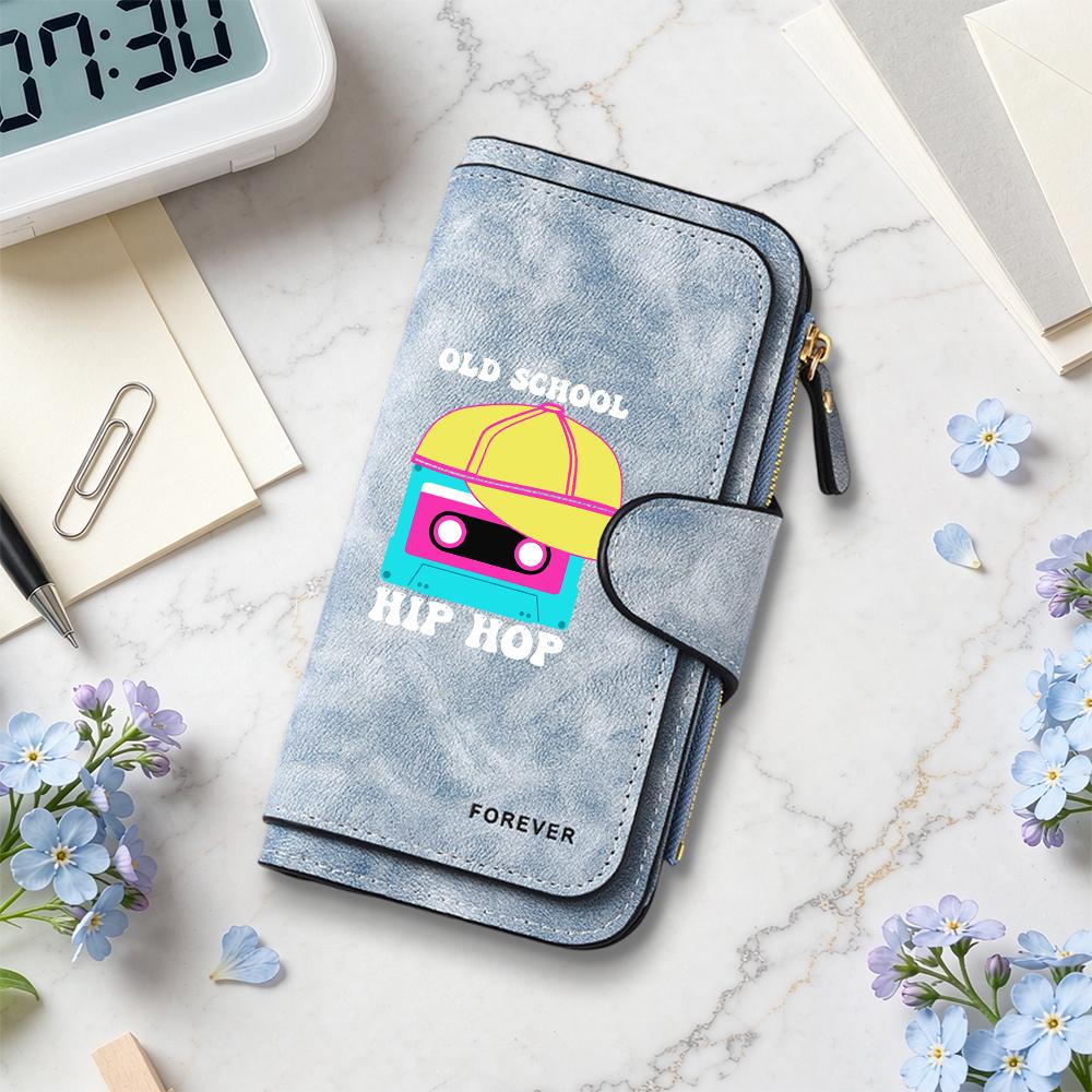 Old School Hip Hop Print Fashion Long Wallet Casual Portable Credit Card Holder Purse