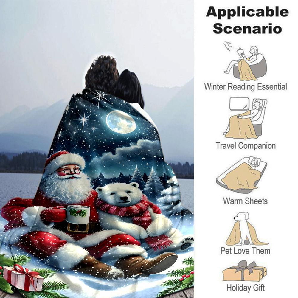1pc Santa Claus, Polar Bear Blanket Lightweight Flannel Throw for Sofa Bed Travel Camping Livingroom Office Couch Chair