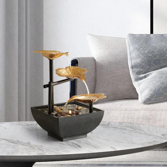 Tabletop Fountain USB Powered Small Waterfall Fountain with Rocks 3 Layers Lotus Relaxation Desktop Waterfall Decoration for Table Office Bedroom
