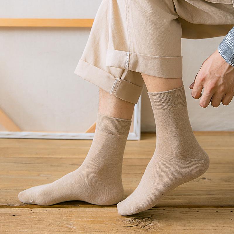 5-Pack Men's Mid-Calf Cotton Socks - Spring & Autumn Collection, Versatile Solid Colors, Breathable & Casual.