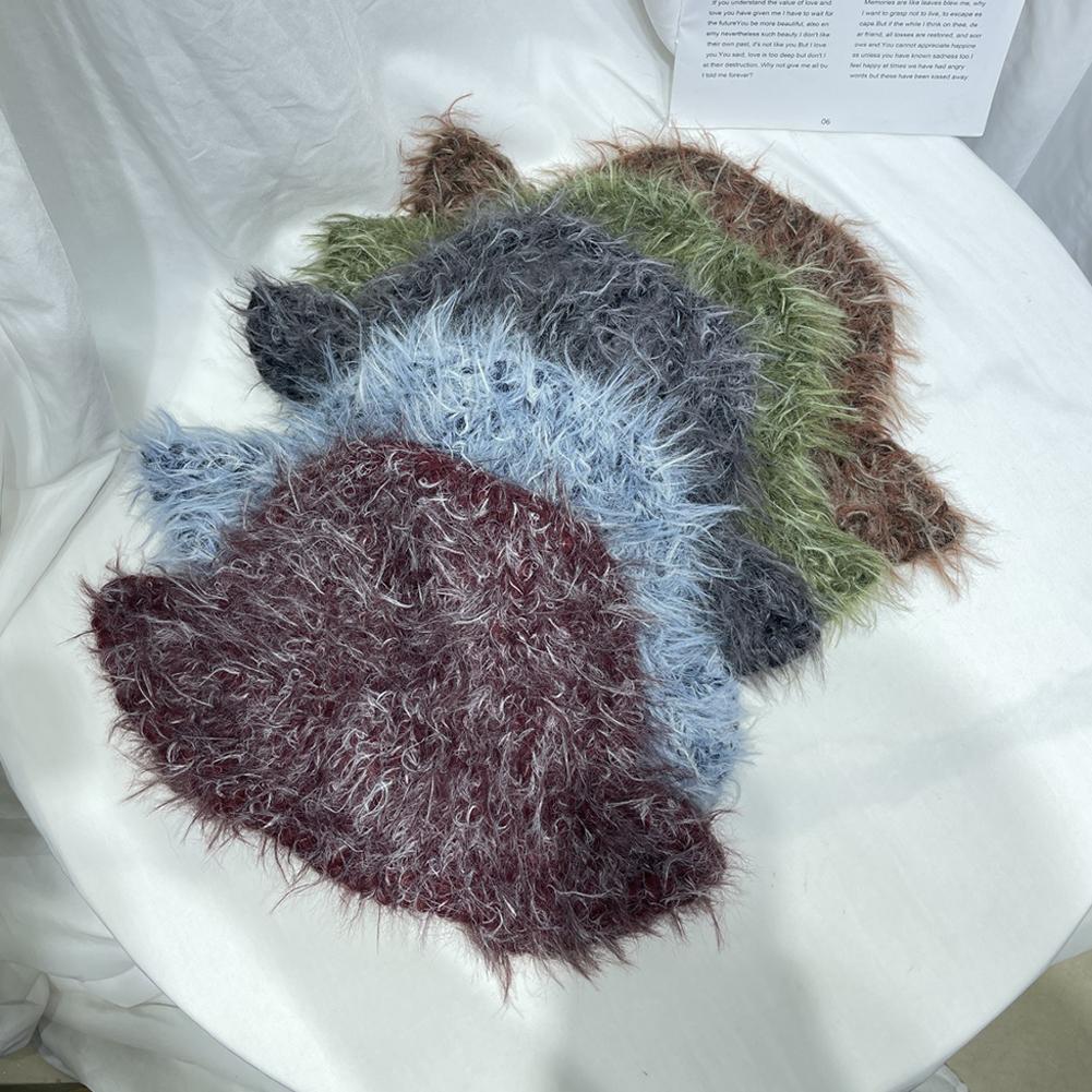 1Pc Retro Women Plush Bucket Hats universal Casual Show Face Warm Hats Autumn and Winter Versatile Multi-purpose Knitted Cap