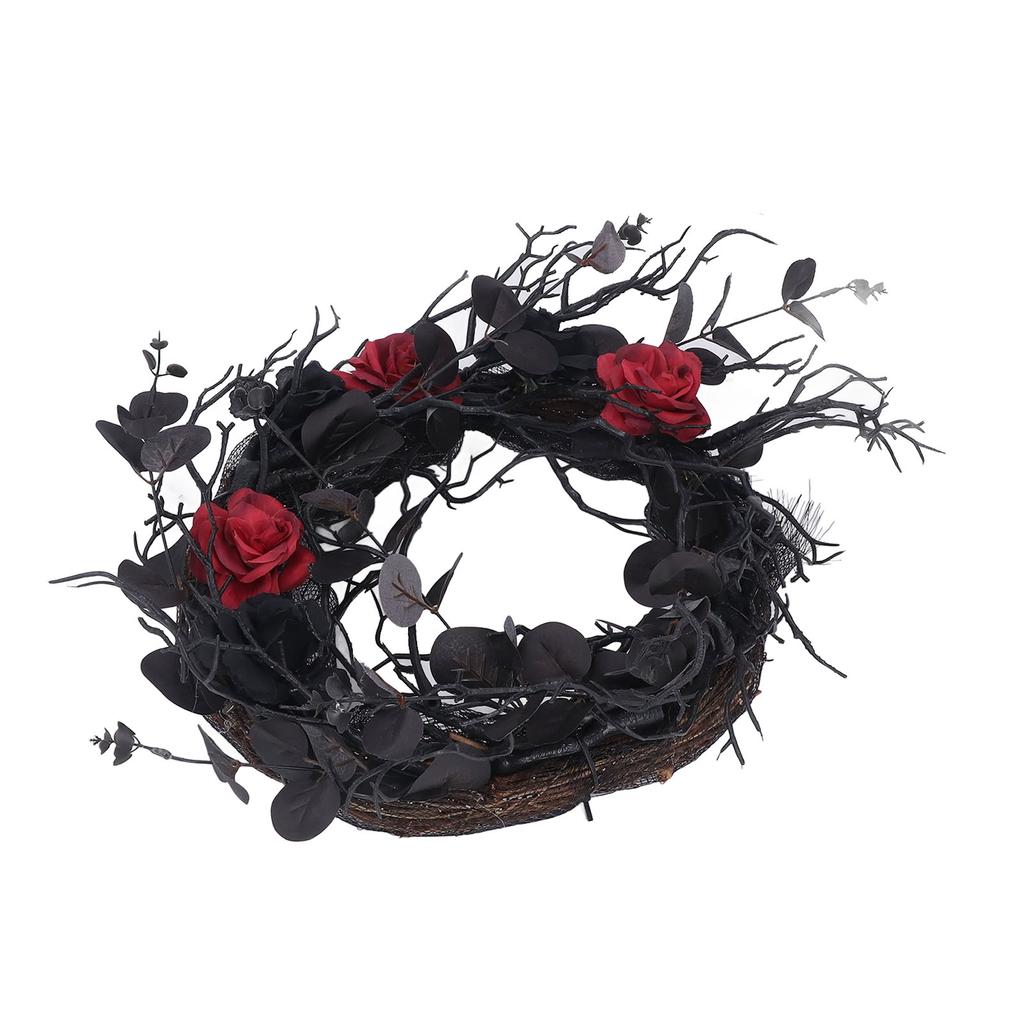 Halloween Wreath Dead Black ABS Artificial Branches Design with Red Flower Door Wreath Garland for Decoration