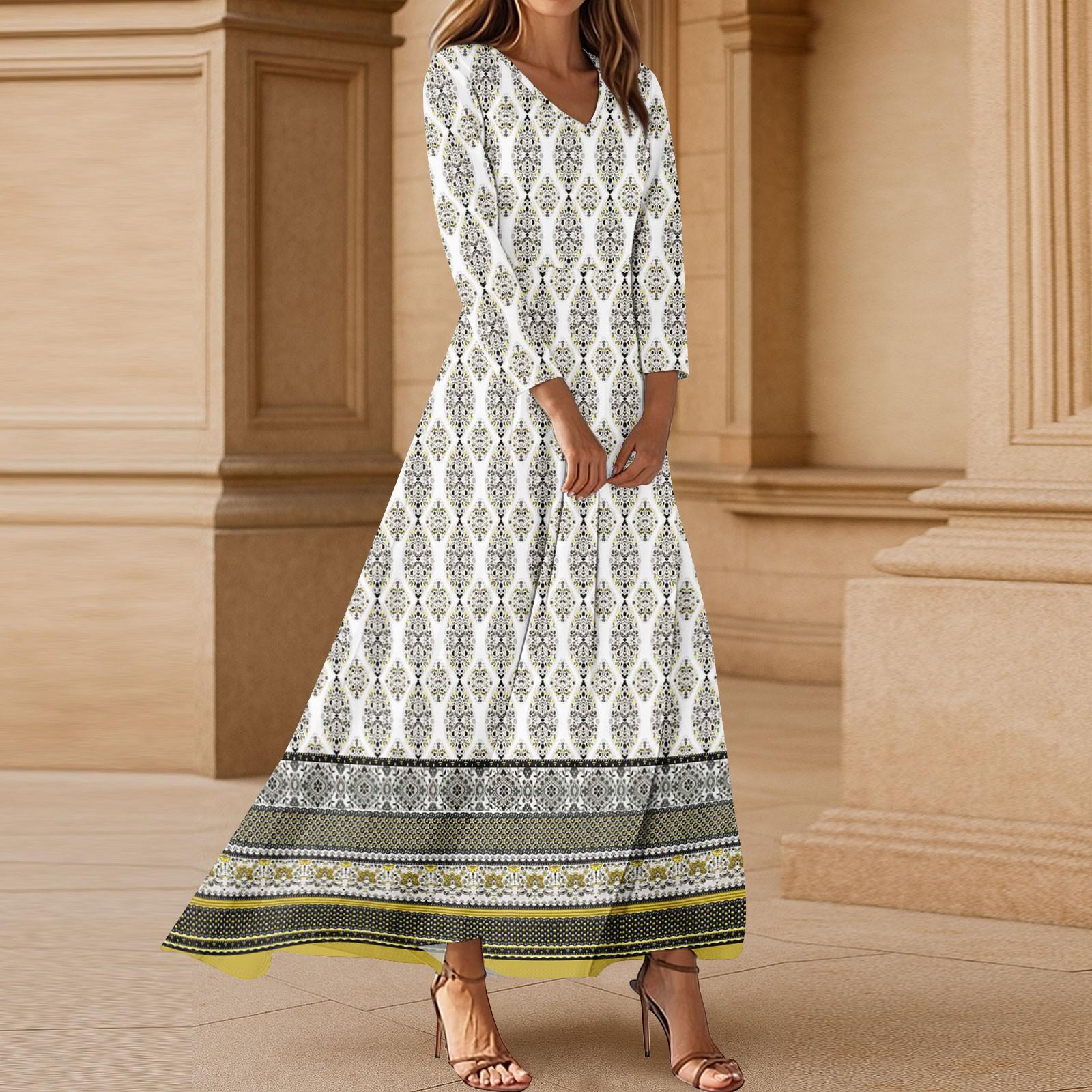 

Платья для женщин Винтажное туниковое платье миди с завышенной талией Летнее повседневное платье с рукавом 3/4 L бежевый