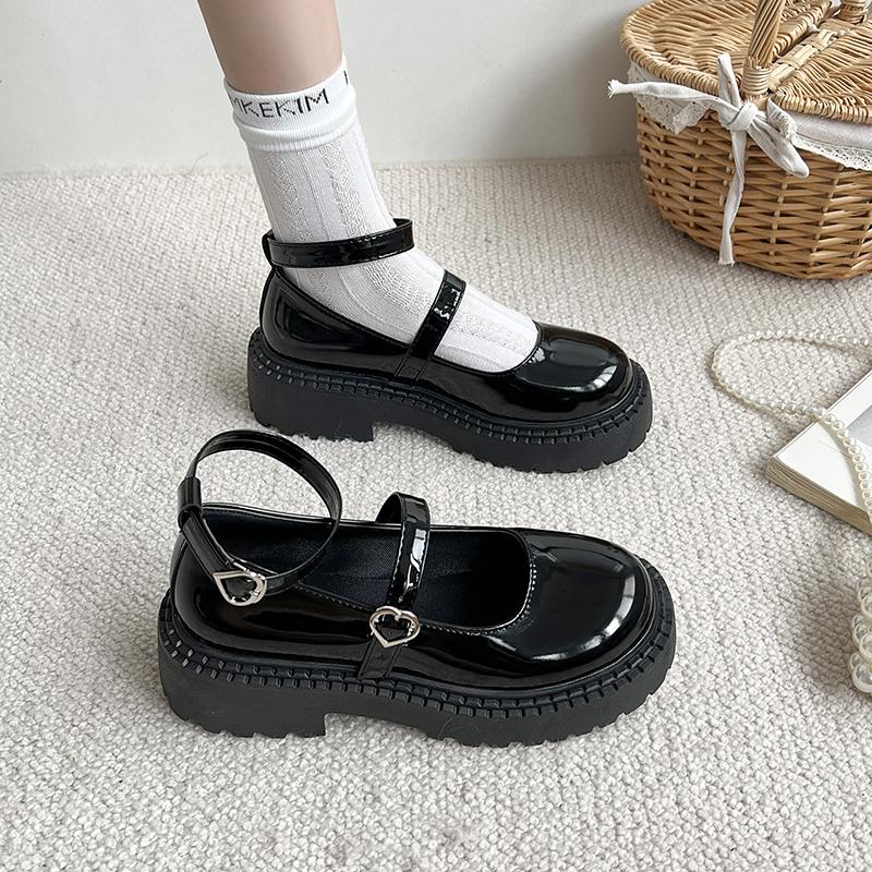 Platform Lolita Shoes Women 'S Autumn  Trends Black Pu Leather Cute Metal Buckle Mary Jane Loafers Girl School Uniform Shoes