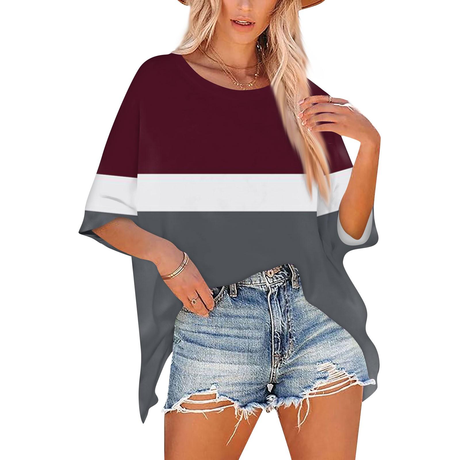 

Жіноча футболка з круглим вирізом, рукавом 1/2, середньої довжини, вільна, повсякденна, з коротким рукавом, топ S винний