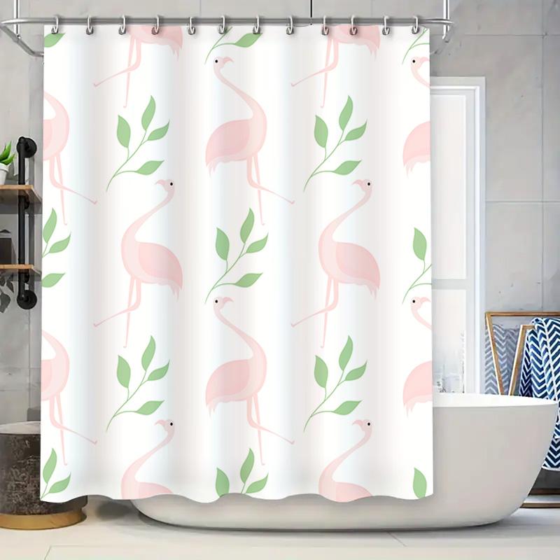 

Modern Pink Swan Leaf Shower Curtain For Bathroom Decor Water-Resistant Fabric With Hooks 72 X 84 Inches Long W60H190(CM)-1 Pcs