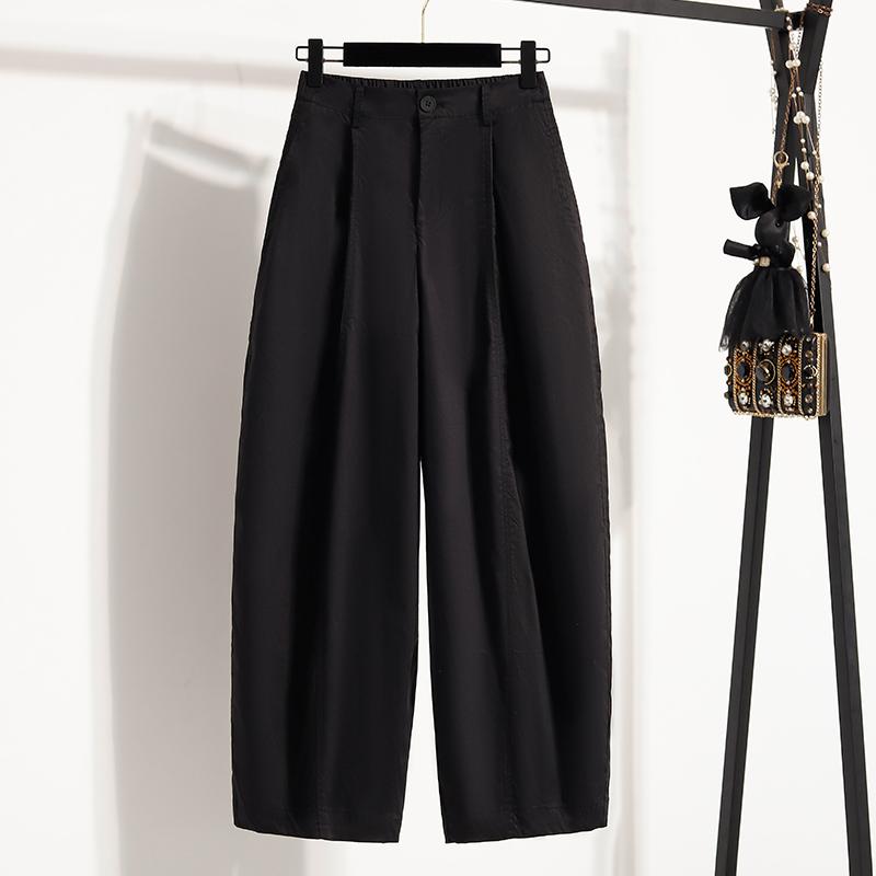 

DIMANAF 2025 Summer Plus Size Long Pants Women Elastic Casual High Waist Vintage Harem Pants Loose Basic Trousers M чёрный