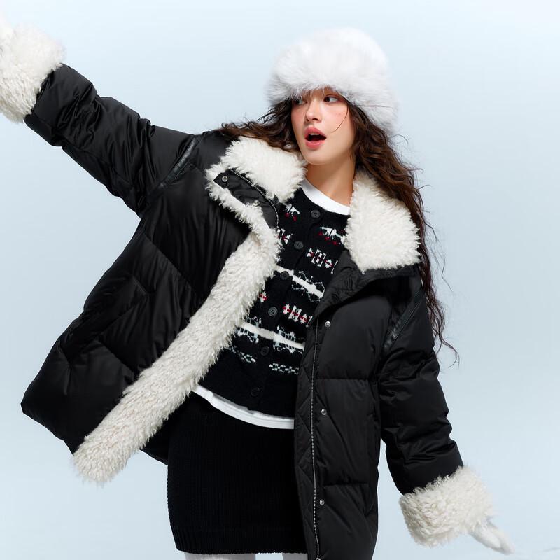 

Женская куртка средней длины SanCai 2025 Зима Плюшевая панель 90% Белый утиный пух L (165/88A)