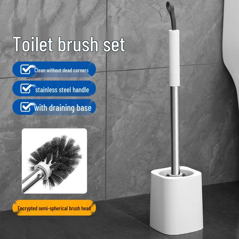 Wall-Mounted Multi-functional Long Handle Toilet Brush with Round Head and Draining Base for No Dead Corner Cleaning