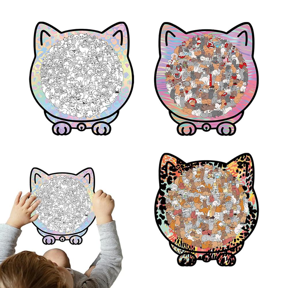 135-Piece Morandi-Colored Cat Shaped Wooden Jigsaw Puzzle Cat Stacked Puzzle Brain Games Eco-Friendly Home Decor Gift For Adults