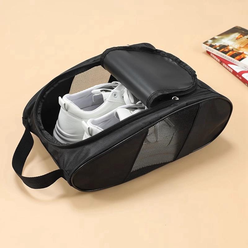 

1PC Portable Washable Sneakers Boot Storage Bag Shoes Organizer Dual Zipper Oxford Cloth With Handle Foldable Travel Accessories чёрный