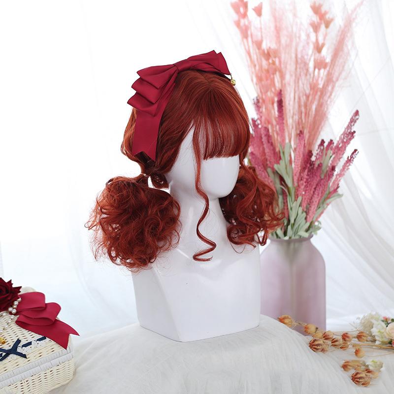 Bybrana Ladies Red Bangs Short Hair Big Waves Daily Wear Synthetic Hair Cosplay High Temperature Resistance