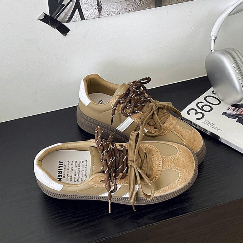 

Гонконгский ретро женский осенний новый универсальный на толстой подошве, увеличивающий рост, на шнуровке, матовые спортивные и повседневные кеды 40 светло-коричневого