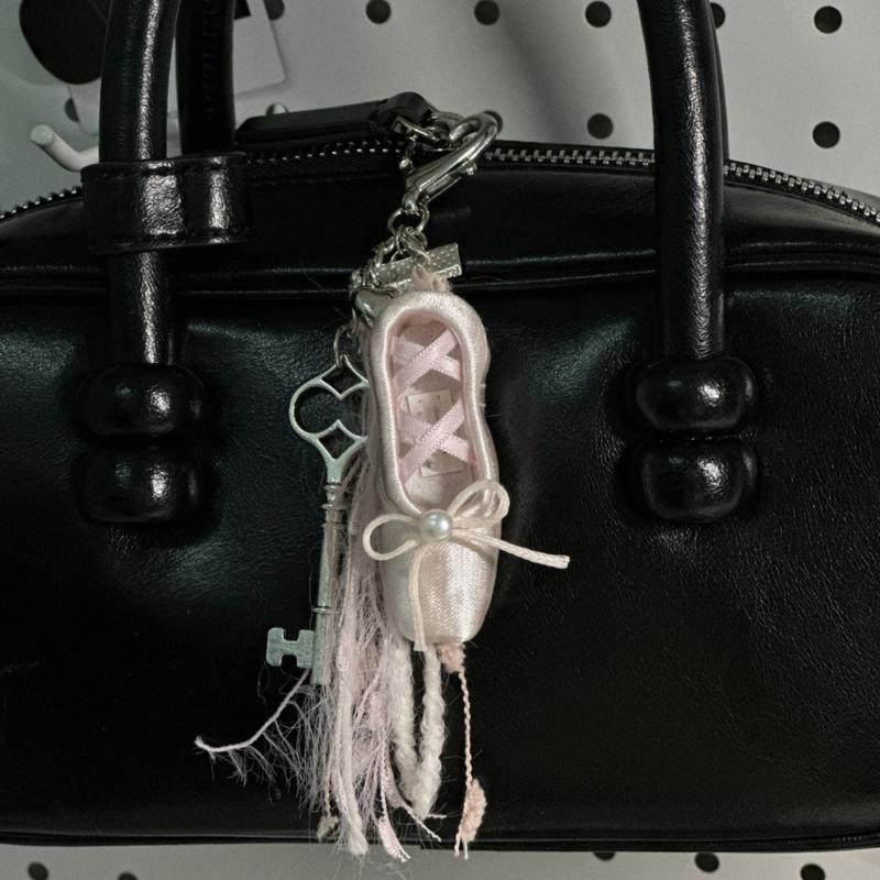 Elegant Ballet Shoe Keychain Handmade Dance Gift For Ballet Lovers With Pearls And Satins Finish for Bag Purses Backpack