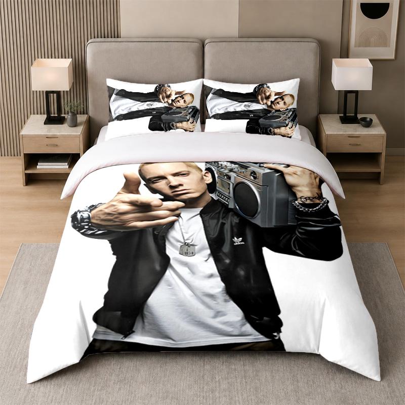3Pcs Bed Set,Eminem 1 Duvet Cover and 2 Pillowcases, Printed Bedding Decor For Guest Room