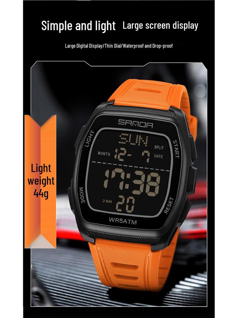Sanda Trend Student Sports Electronic Watch: Luminous, Alarm, Dual Time, Waterproof, Chronograph
