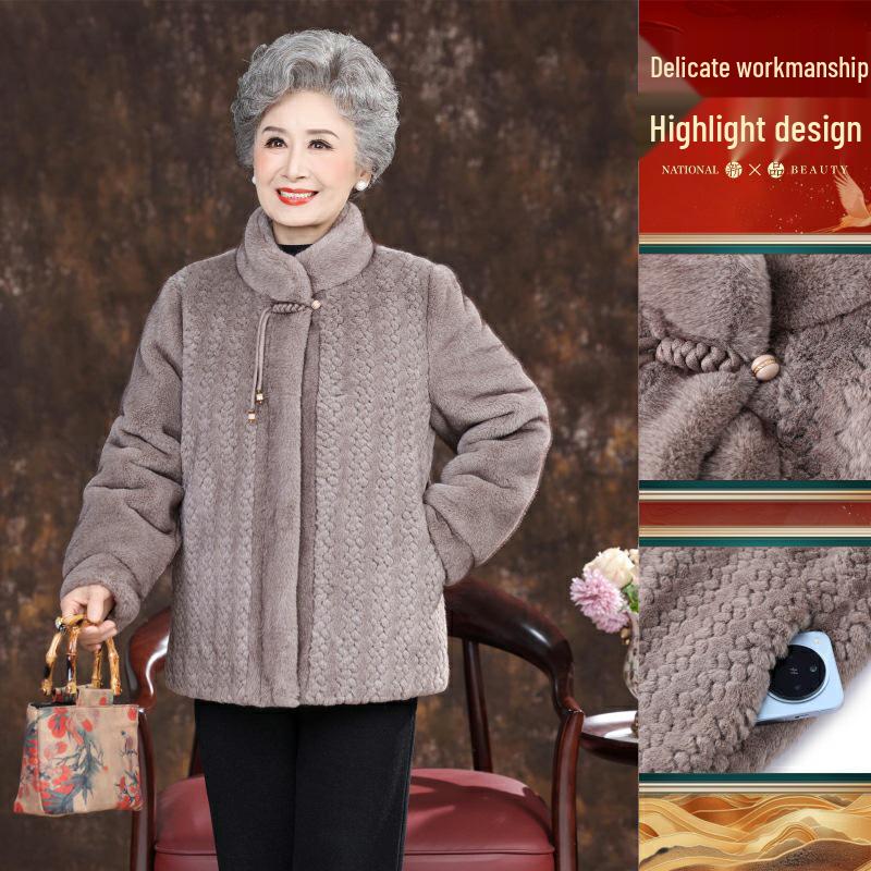 Winter Mink Velours Verdikte Jas voor Vrouwen van Middelbare Leeftijd en Ouderen