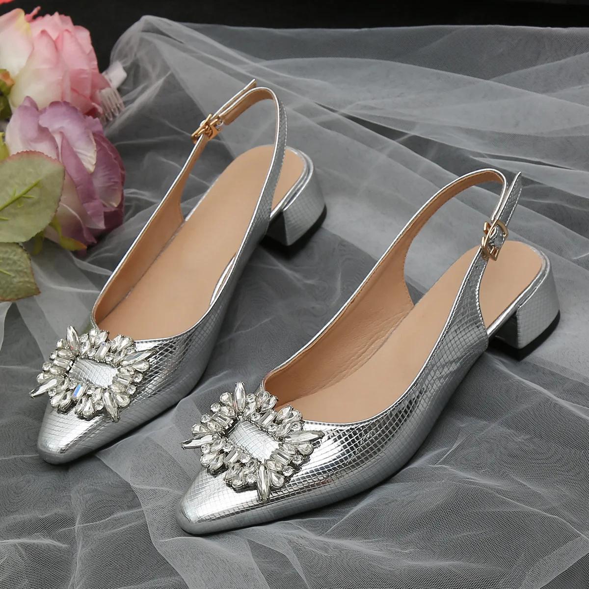 Летние новые босоножки женские на высоком каблуке 2024 г. Стразы украшают острый носок — фото 4