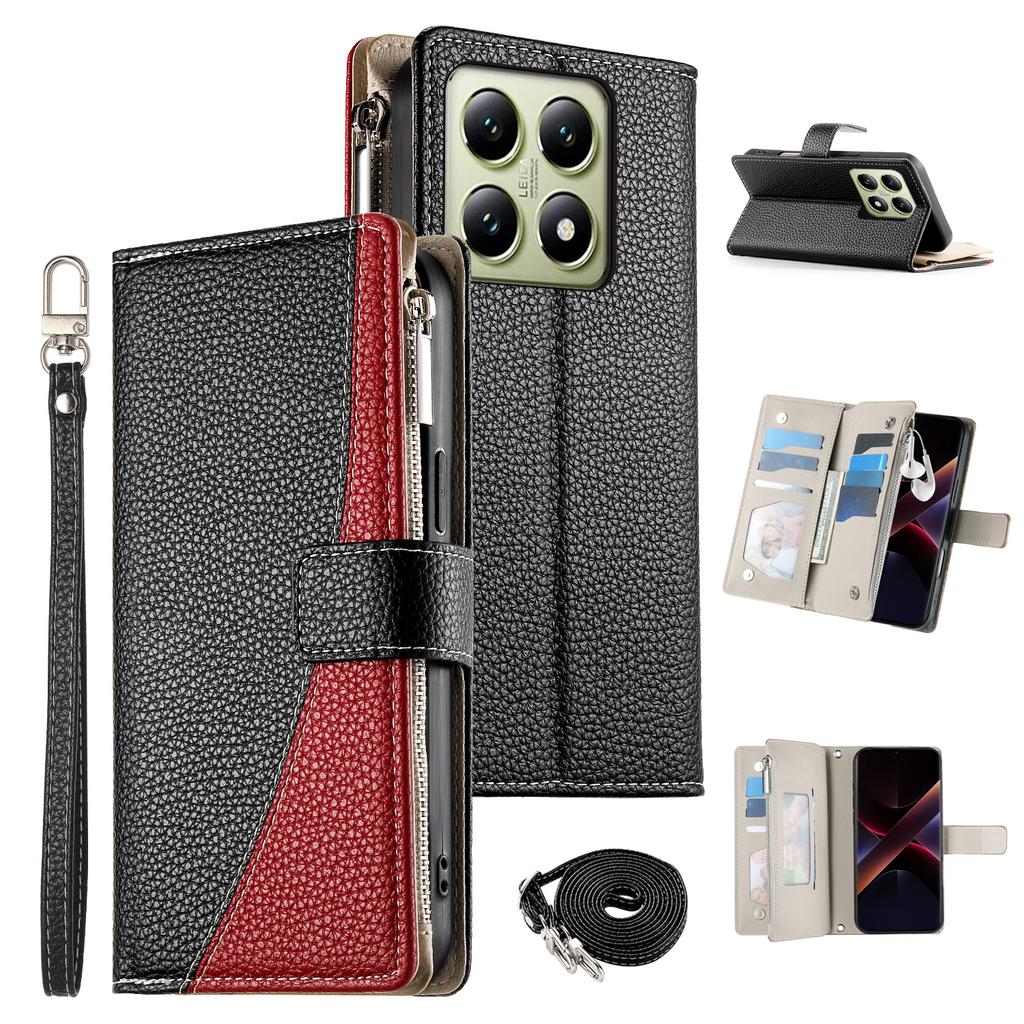 For Realme 14T 5G Case Zipper Wallet Color Splicing Leather Flip Phone Cover with Straps