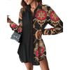 BITCED Women's Autumn and Winter Long Sleeve Printed Patchwork Button Dress Women's Shirt