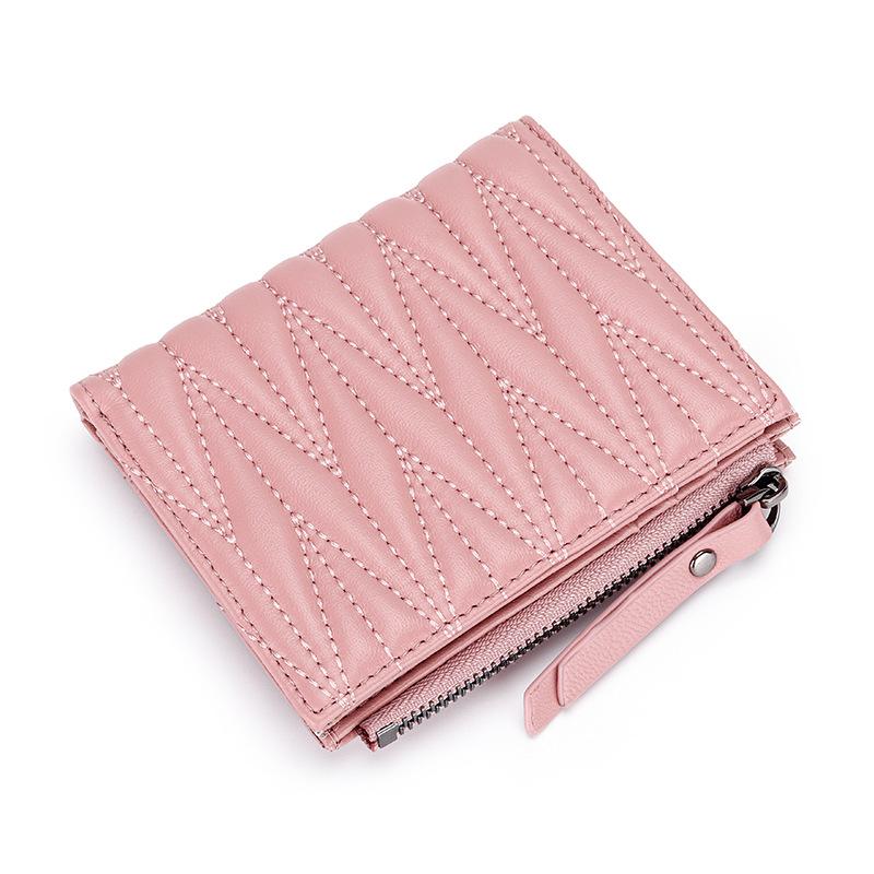 Sheepskin Women's Short Clip Wallet Folding Korean Trendy Embroidery Pleated Zipper Purse