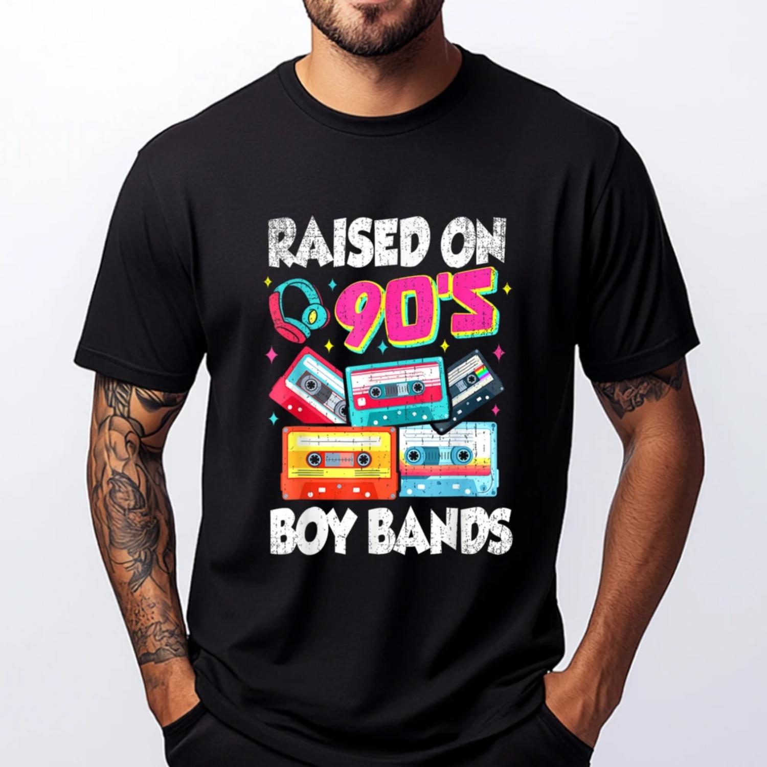 

Raised On 90s Boy Bands Cassette Tape Luxury Clothing Fashionable and Trendy T Shirts XS Graphic T Shirts T-Shirts S чёрный