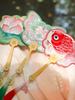 Chinese-Style Special-Shaped Hand-Cranked Fan with Special-Shaped Embroidery of Lotus Flowers, Decorative Portable Cultural and Creative Small Fan
