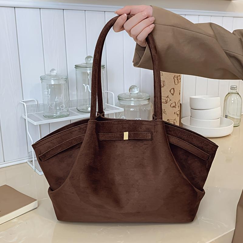 

Faux Suede Vintage Tote Bag, Solid Color Synthetic Handbag Shoulder Bags for Woman Commute,Work, Party, Travel, School, Shopping кавовий