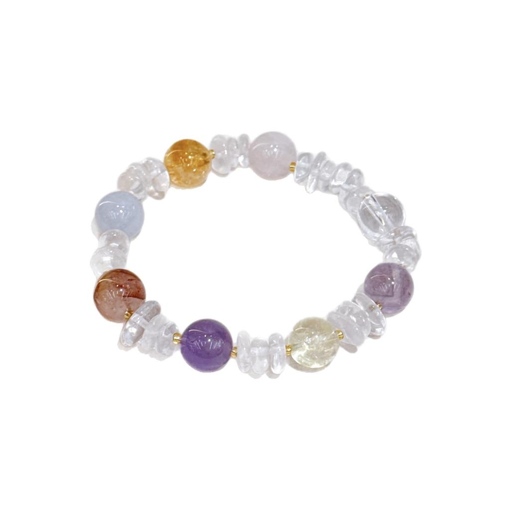 Natural Multi-gemstone Crystal Bracelet for Attracting Wealth Amethyst, Citrine, White Crystal, Rose Quartz, and Lucky Charm Bracelet