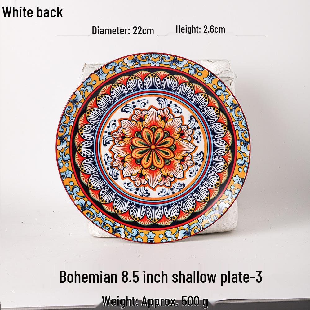 Blue Bohemian Porcelain Microwave-Safe Rice Bowl and Plate Set