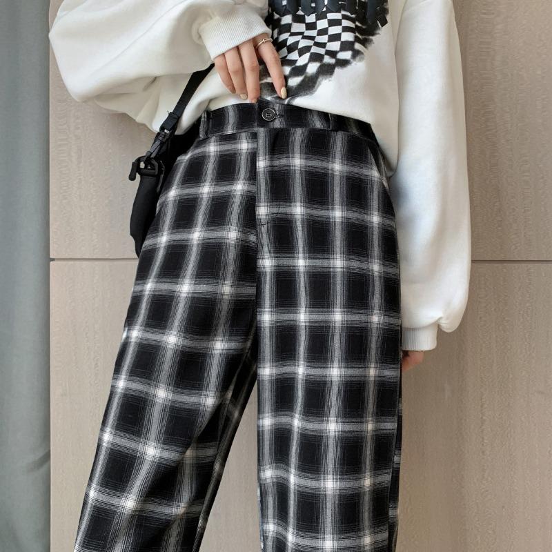 Casual plaid pants women's new autumn loose straight high waist drape fashion versatile and thin wide-leg pants women