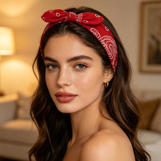 Elastic Headband Rabbit Ear Knot Design Elastic Hair Wrap Comfortable Secure Fit Wave Boosting Compression Hair Band