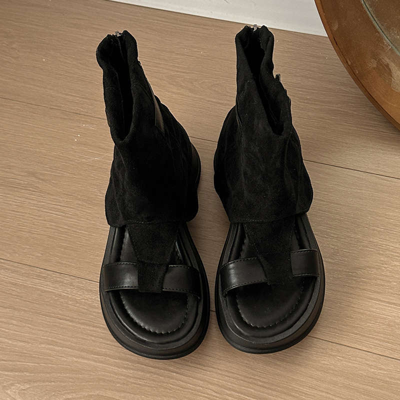 Boots women's summer new cool boots women's open-toe piling boots thick-soled heightening western cowboy short boots trouser boots