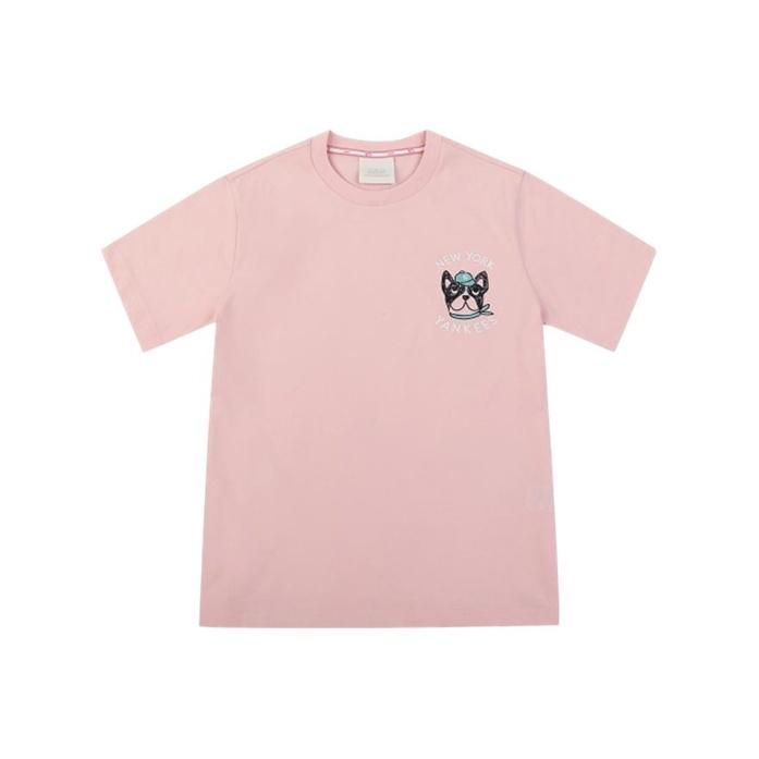 MLB New York Yankees Cartoon Series Embroidered Round Neck Straight Fit Printed Dopamine Short Sleeve T-Shirt Unisex T-Shirt Pink 31TSC2031-50P