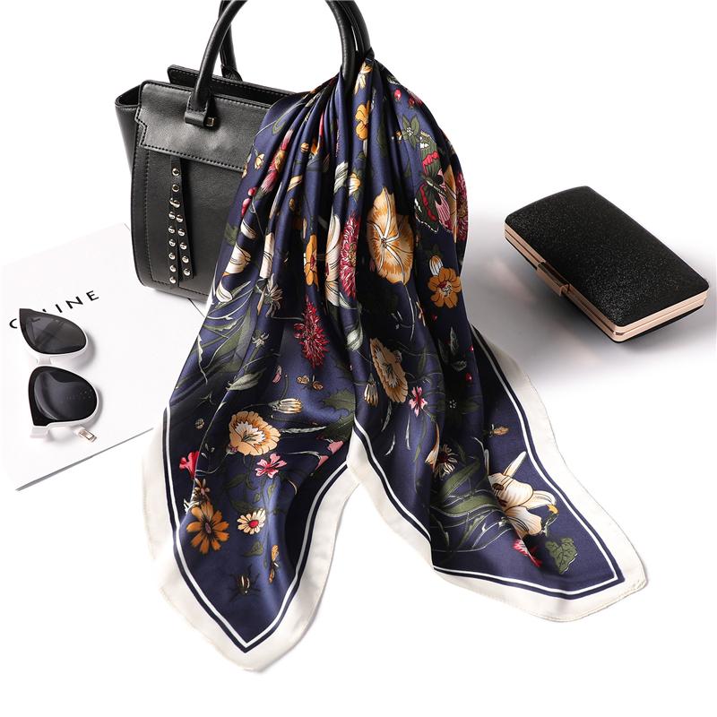 Luxury Print Silk Square Scarf Women Spring Neck Tie Shawl Wraps Female 70Cm Hair Hand Wrist Headkercheif Hijab Bandana