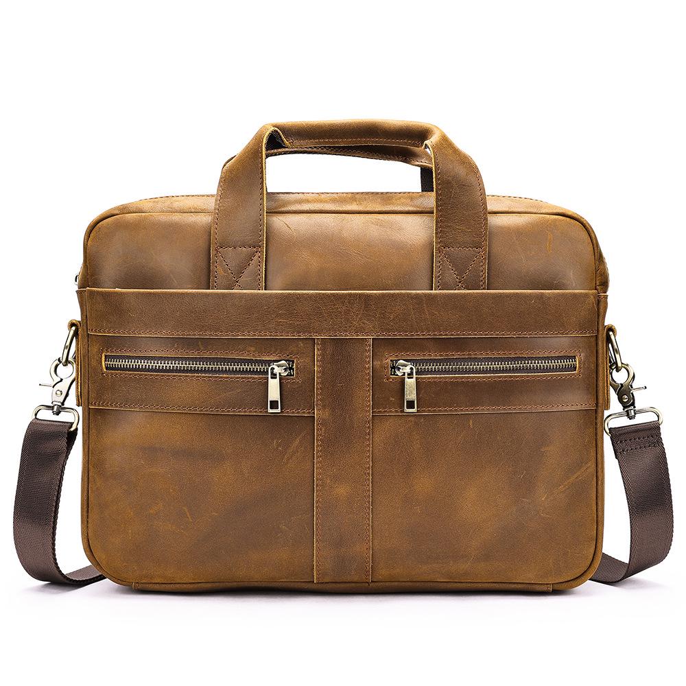Men's Genuine Leather Briefcase - Top Layer Cowhide Business Tote and Handheld Lawyer Laptop Bag