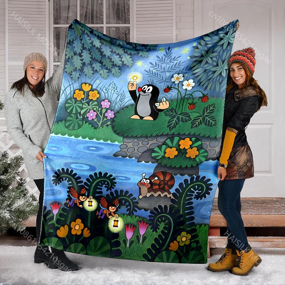Classic Cartoon Little Mole Print Blanket Warm Soft and Comfortable Home Travel Blanket Sofa Bedding Camping RV Blanket for Gift