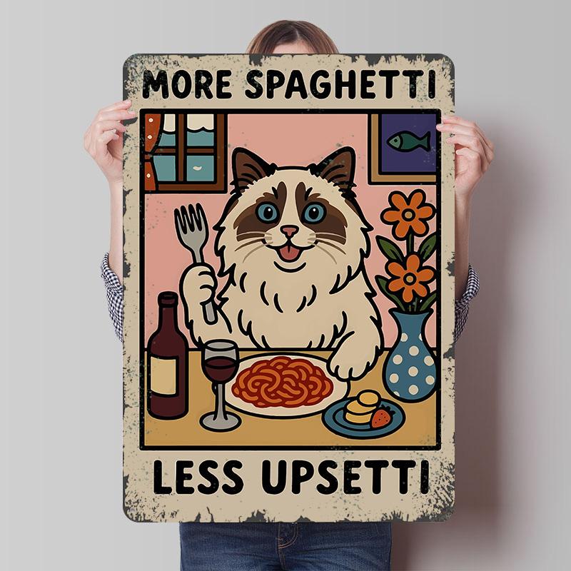 

Cat Eating Spaghetti Funny Art Printed Poster Customized Wall Art Retro Vintage Metal Tin Signs for Coffee Bar Accessories Decor 7.9x11.8In(20x30cm)