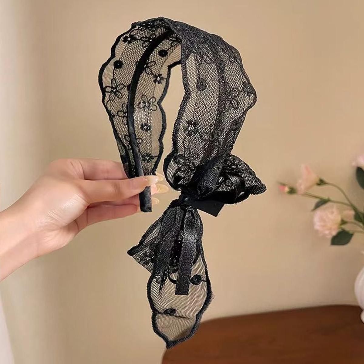 

1 шт. повязка на голову с широким краем и бантом из французского кружева, пасторальное летнее ленточное украшение для головы, элегантный аксессуар для волос