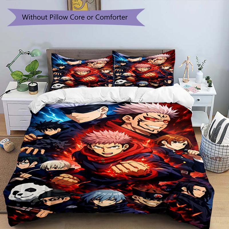 3pcs Duvet Cover Set (1*Duvet Cover + 2*Pillowcase, Without Core), Jujutsu Kaisen Print Bedding Set, Bedroom Decor, All‑Season, Birthday Gift