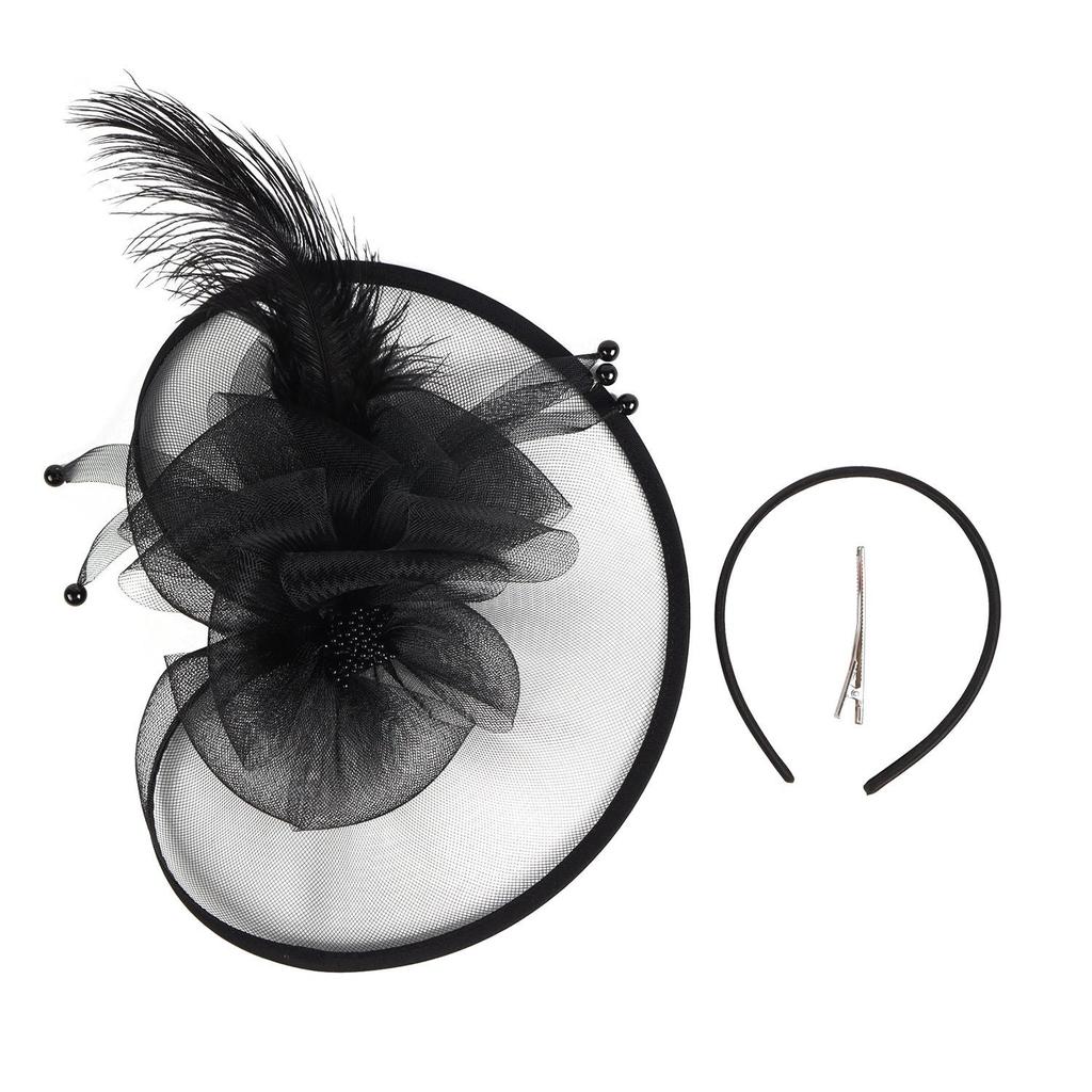 Vintage Women Fascinator Hat Feather Bridal Headpiece Chic Feather Mesh Headband for Women