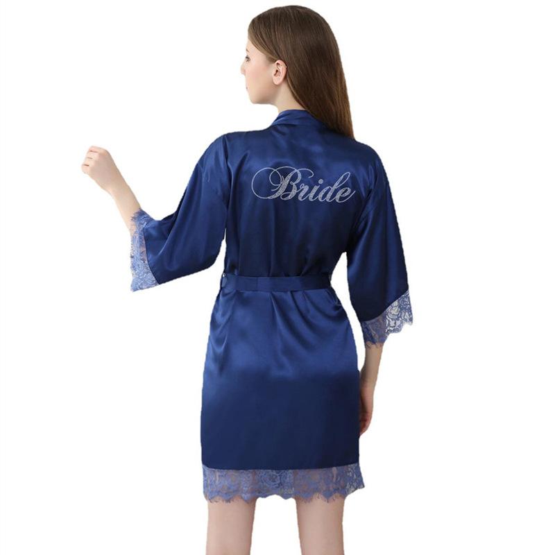 Women's high-end diamond-encrusted Bride lace cardigan wedding robe, European and American style silk bridal makeup morning robe