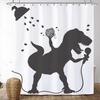 Funny Dinosaur Shower Curtain Kids Shower Curtains Set Cartoon Dino Raptor Silhouette Boys Bathroom Decor Fun Black White Fun