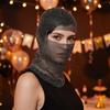 Zircon Rhinestone Head Mask Mesh Mask Turban Hat Elegant Fishnet Headhood  Carnival