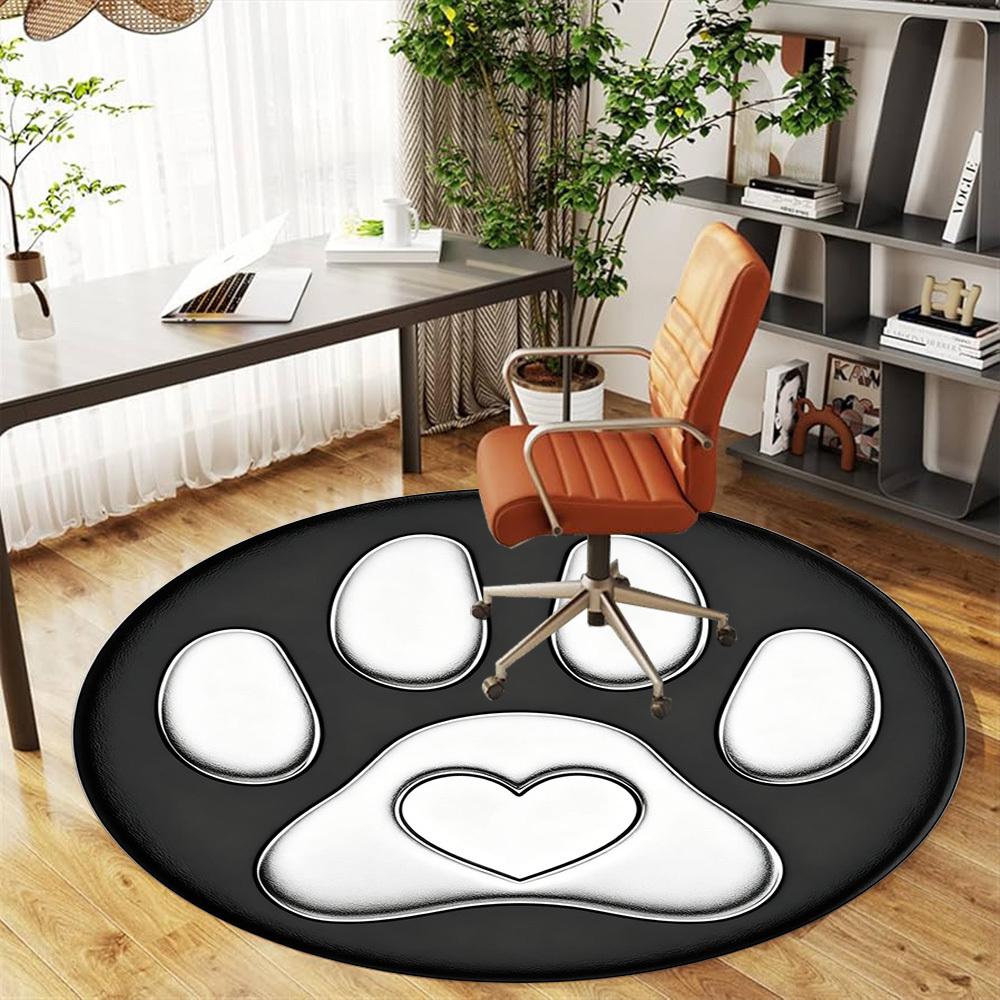 1pc Paw Print Heart Round Chair Mat Office Area Rug - Non-Slip, Floor Mat for Office, Bedroom, Ideal Home Decor Gift P0105102