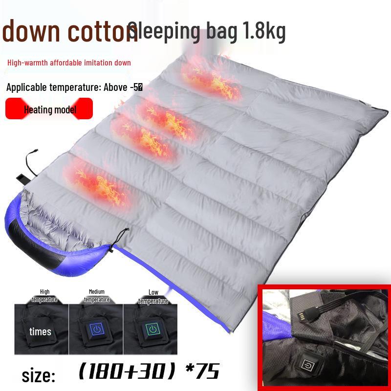 USB Heated Washable Sleeping Bag for Adults - Thickened, Warm, and Cold-Protective for Spring, Autumn, and Winter Camping.