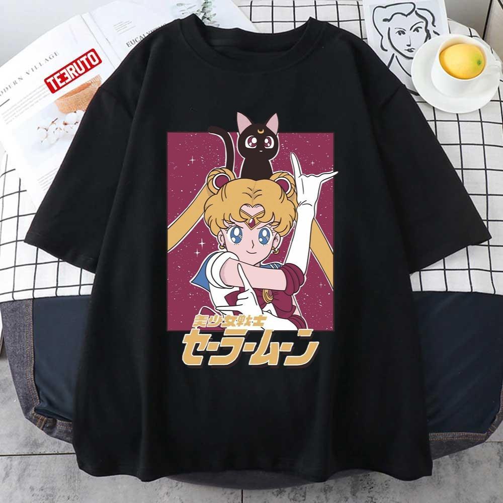 Summer Sailor Moon Men's T-Shirt Retro Poster Graphic Cotton Oversized Breathable Casual Short Sleeve Tee