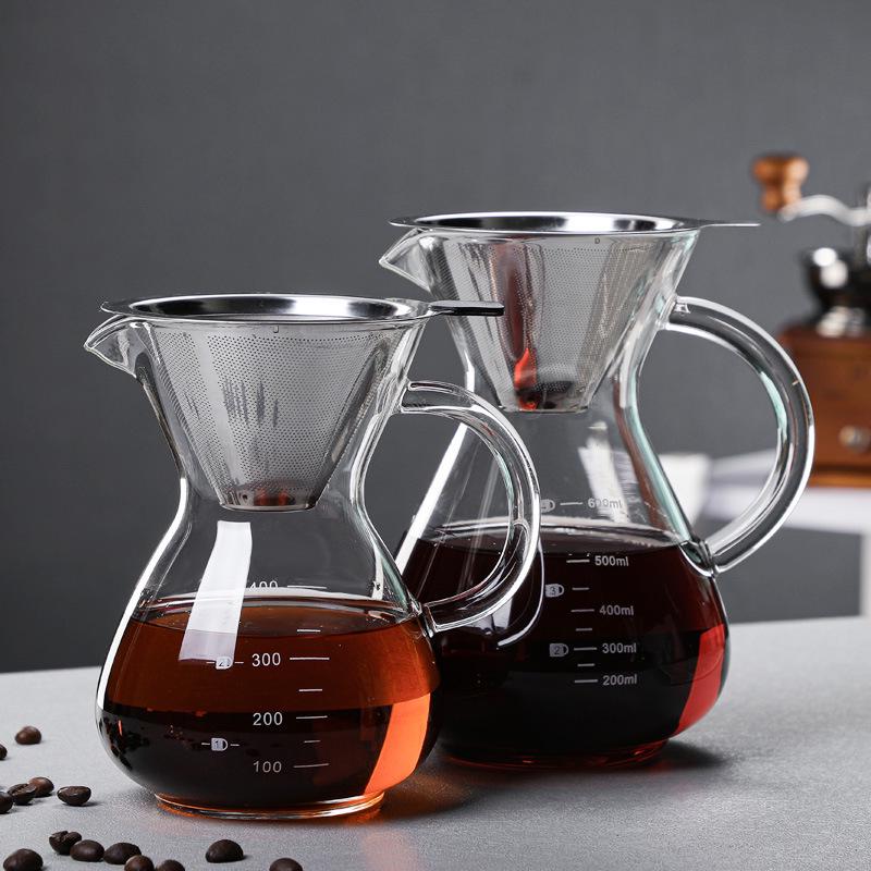 Thick Glass Hand-Pour Coffee Drip Pot & Cold Brew Sharing Cup